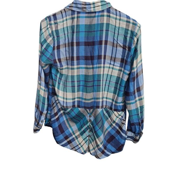 Talbots Blue Plaid Light Flannel Button Down Top Small P - Picture 4 of 8